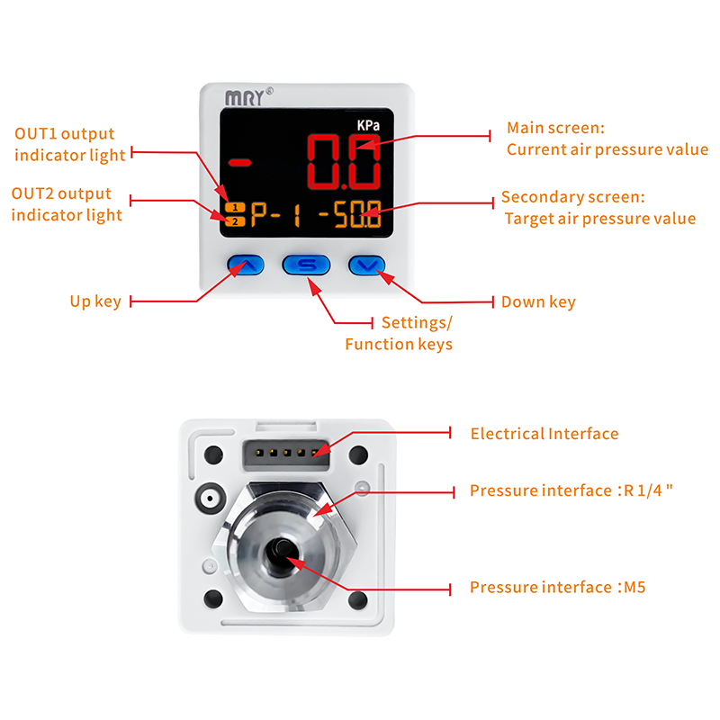 MT20 series corrosion-resistant pressure switch IP65 waterproof supports analog output of 1-5V/4-20mA pressure gauge